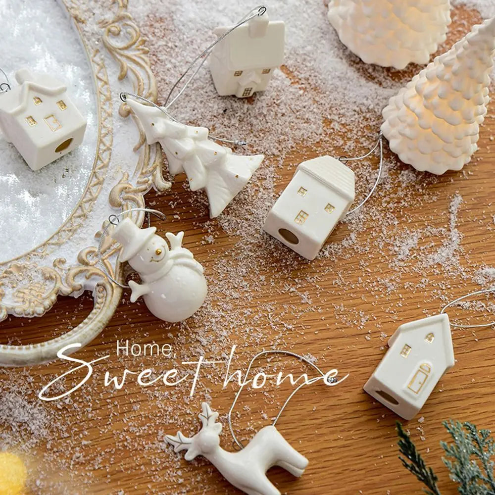 Ceramic Christmas House Pendant – Hollow Snow House Ornament Christmas Ornament Axl