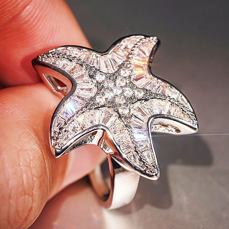 Huitan Star CZ Cocktail Ring – Women's Sparkle Statement Ring Cocktail Ring Axl