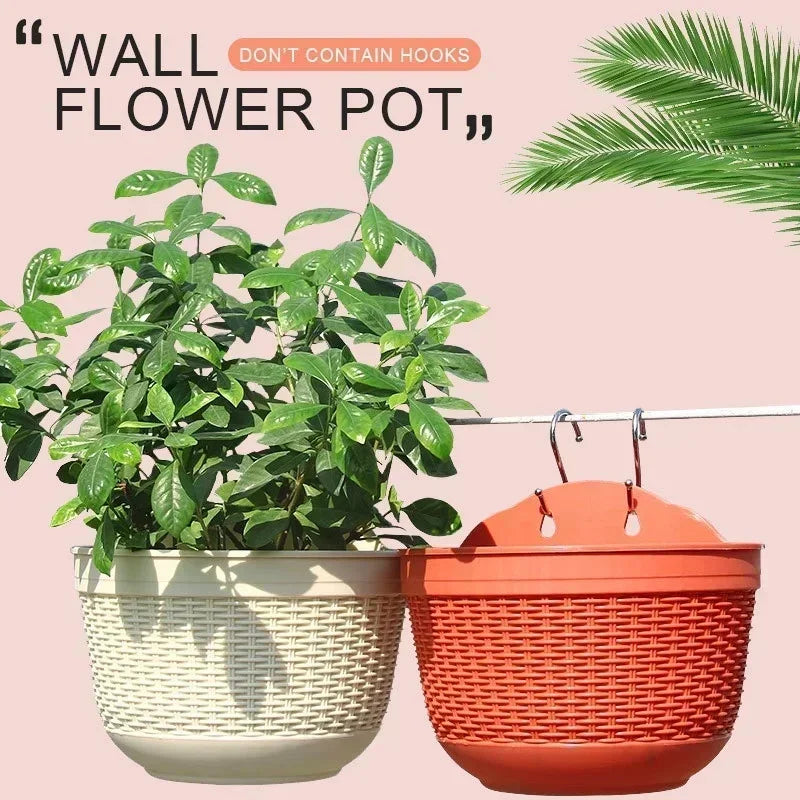 Wall-Mounted Rattan Semicircle Hanging Flower Basket Planter Hanging Wall Planter Axl