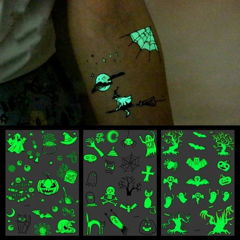 Halloween Glow Temporary Tattoo Stickers 2 Pack | Waterproof Temporary Tattoo Stickers Axl