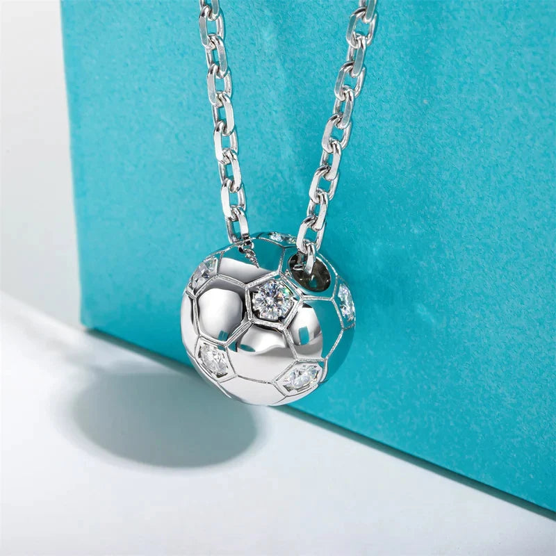 Huitan Football Pendant Necklace – Cubic Zirconia Sport Jewelry Pendant Necklace Axl XL1399 45cm