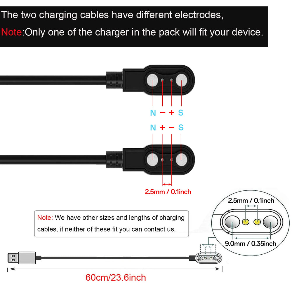 2-Pack 2-Pin 2.5mm Magnetic Smart Watch Charging Cable USB Smart Watch Charger Axl