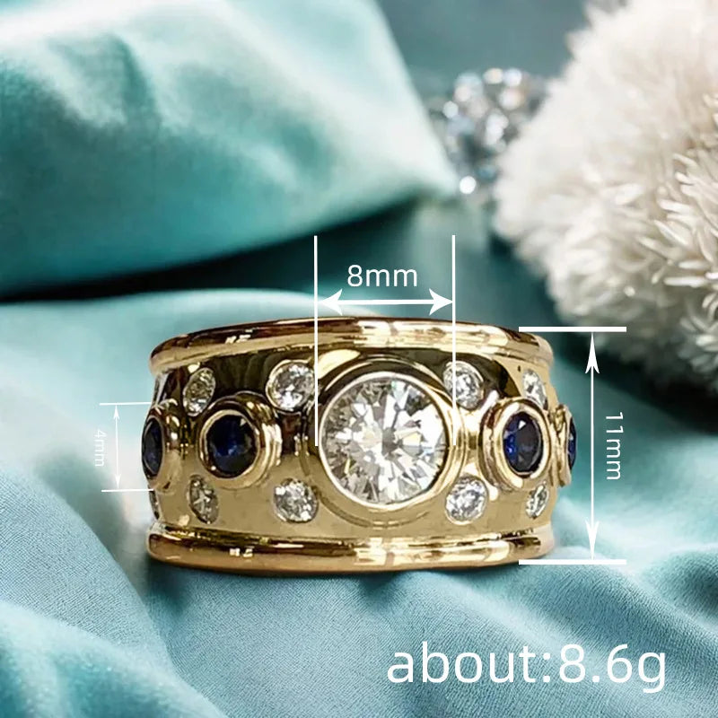 Huitan Gold-Tone CZ Ring – Blue & White Cubic Zirconia Women Fashion CZ Ring Axl