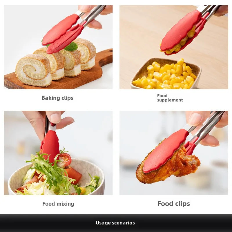 Stainless Steel BBQ Food Tongs – Heat-Resistant Nylon Clip BBQ Cooking Tongs Axl