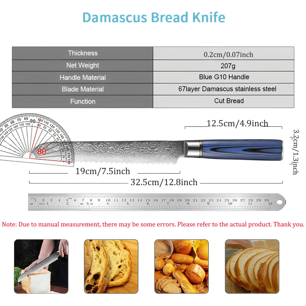 67-Layer Damascus Steel Serrated Bread Knife – Ergonomic Serrated Bread Knife Axl