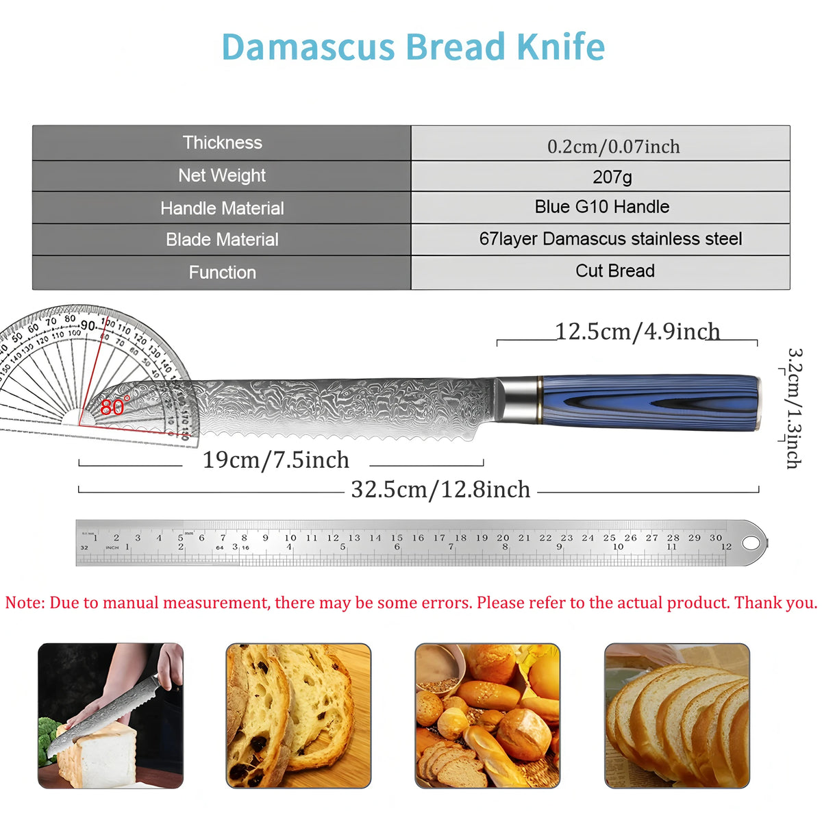 67-Layer Damascus Steel Serrated Bread Knife – Ergonomic Serrated Bread Knife Axl