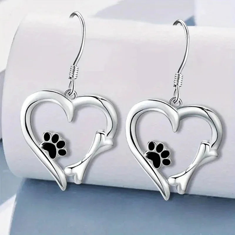 Huitan Dog Paw Heart Drop Earrings – Cute Women's Fashion Fashion Drop Earrings Axl