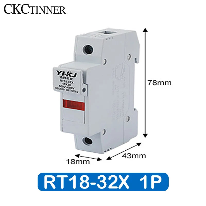 RT18-32X DIN Rail Fuse Holder 1P–4P 500V 10×38mm | CE Certified DIN Rail Fuse Holder Axl RT18-32X-1P 8A
