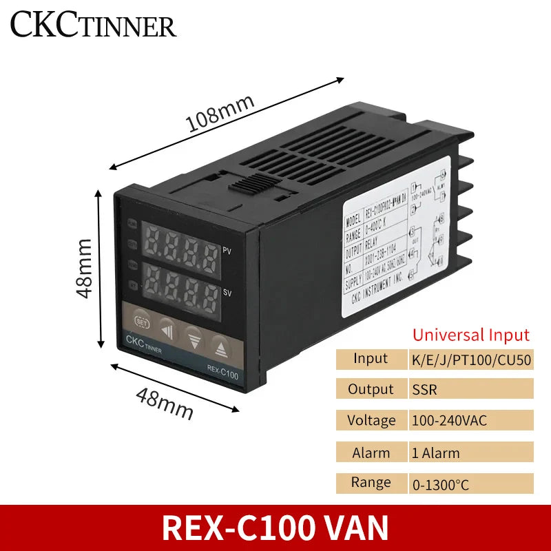 REX-C100 PID Temperature Controller Kit – 40A SSR & K Thermocouple PID Temperature Controller Axl REX-C100 VAN