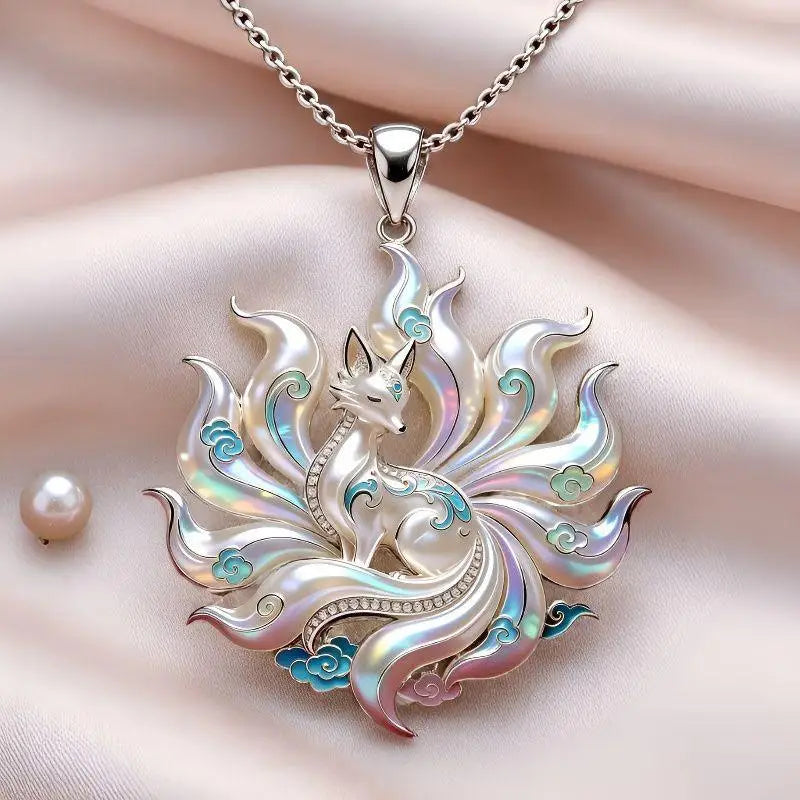 Nine-Tailed Fox Enamel Pendant Necklace | Chinese Mythology Enamel Pendant Necklace Axl A10