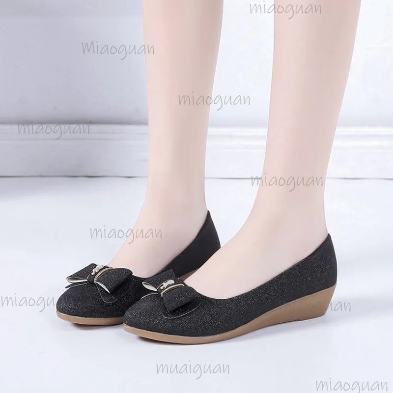 Women's Sequin Bow Wedge Pumps – Elegant Slip-On Dress Shoes Wedge Dress Pumps Axl