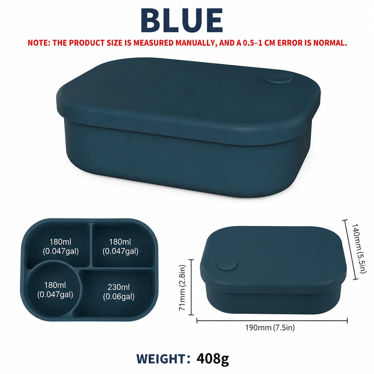 Uwhise 770ml Silicone Bento Box | 4-Compartment Lunch Container Silicone Bento Box Axl Blue