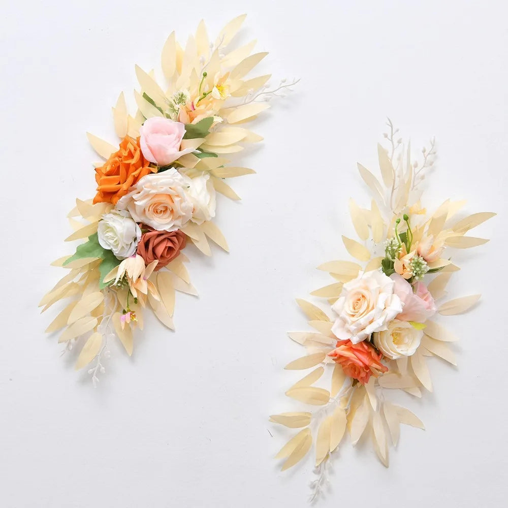 Boho Artificial Wedding Arch Flowers & Eucalyptus Garland 2pc Artificial Wedding Flowers Axl Apricot