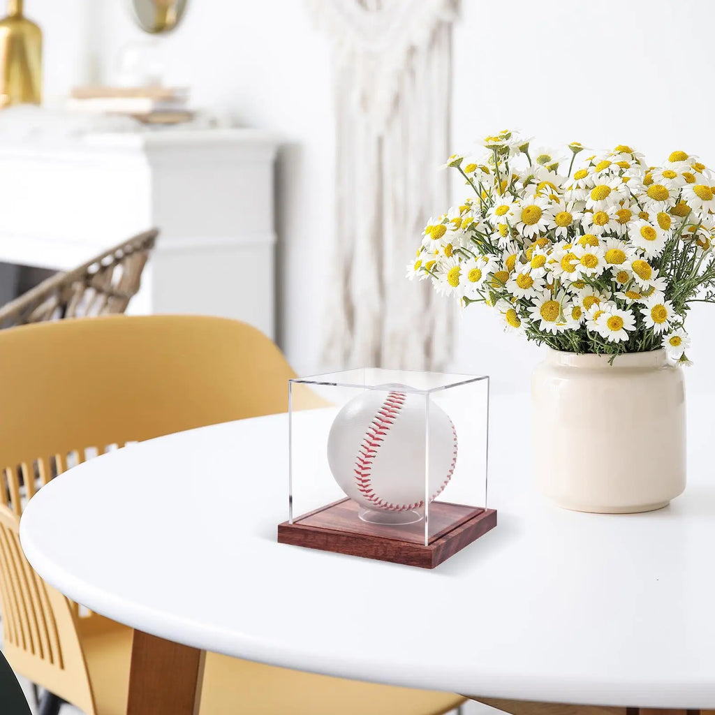 Acrylic Baseball Display Case – Clear Wood Base Collectible Stand Baseball Display Case Axl