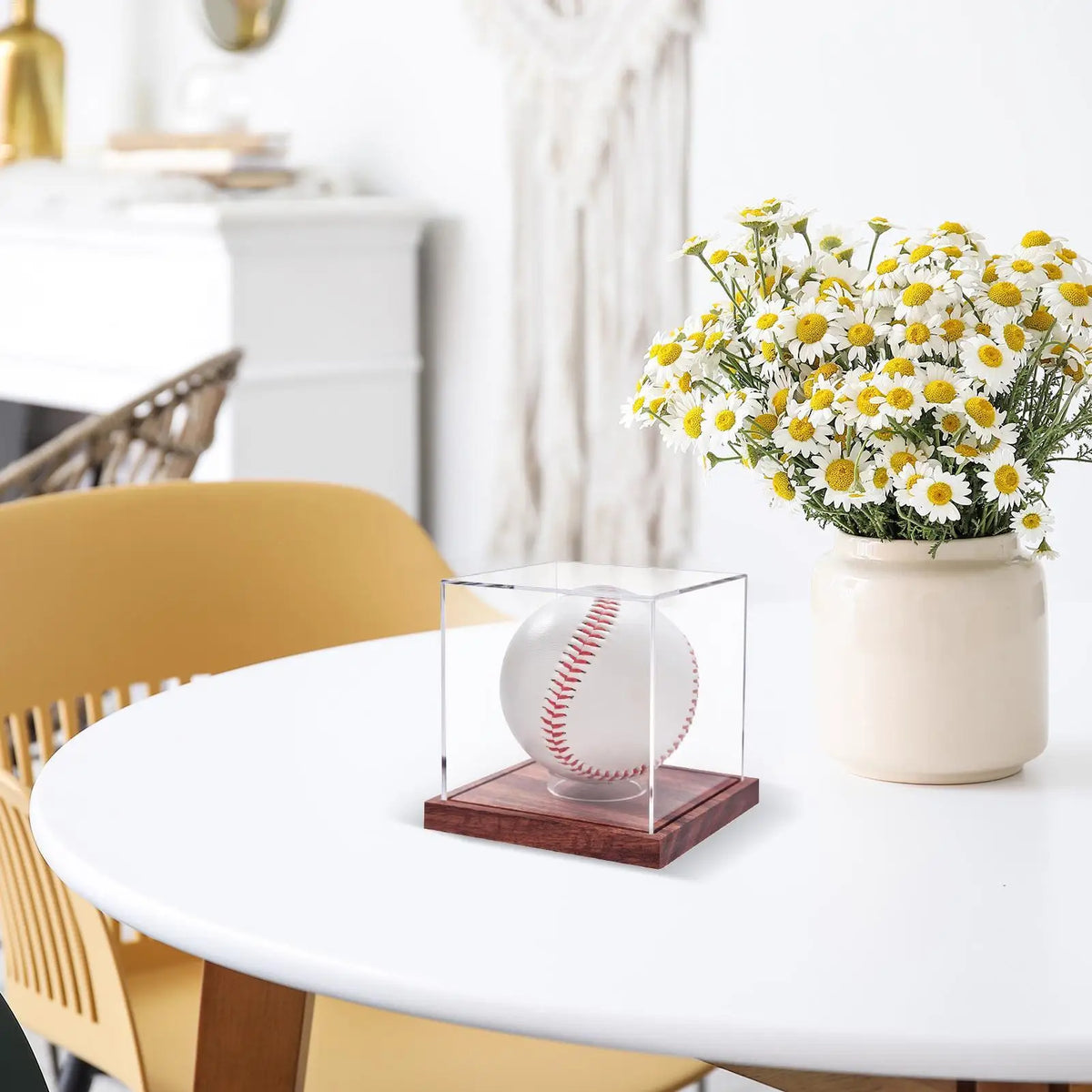 Acrylic Baseball Display Case – Clear Wood Base Collectible Stand Baseball Display Case Axl