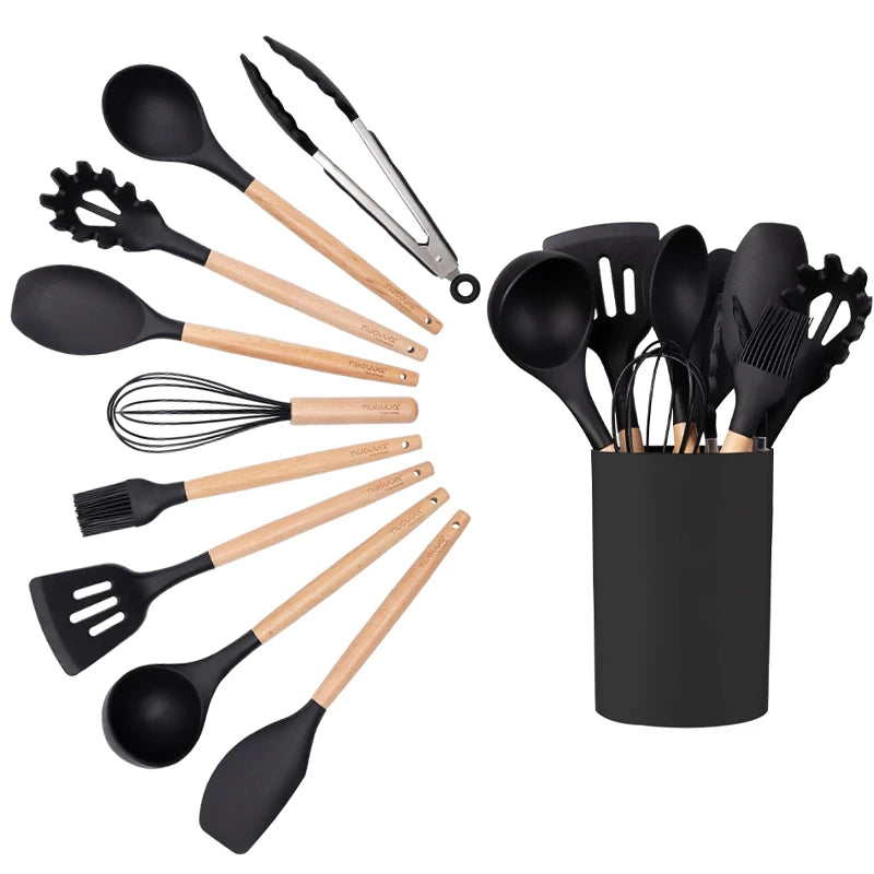 10-Piece Kitchen Silicone Utensil Set – Spatula, Ladle & More Kitchen Utensil Set Axl 10pcs A