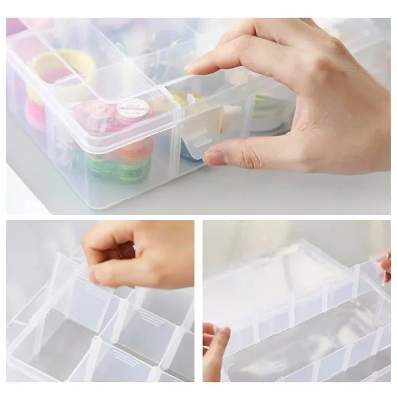 15-Compartment Clear Plastic Washi Tape Organizer Box Tape Storage Organizer Axl