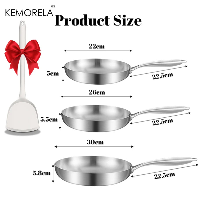 KEMORELA 3-Piece 304 Stainless Steel Non-Stick Frying Pan Set Frying Pan Set Axl 3PCS C