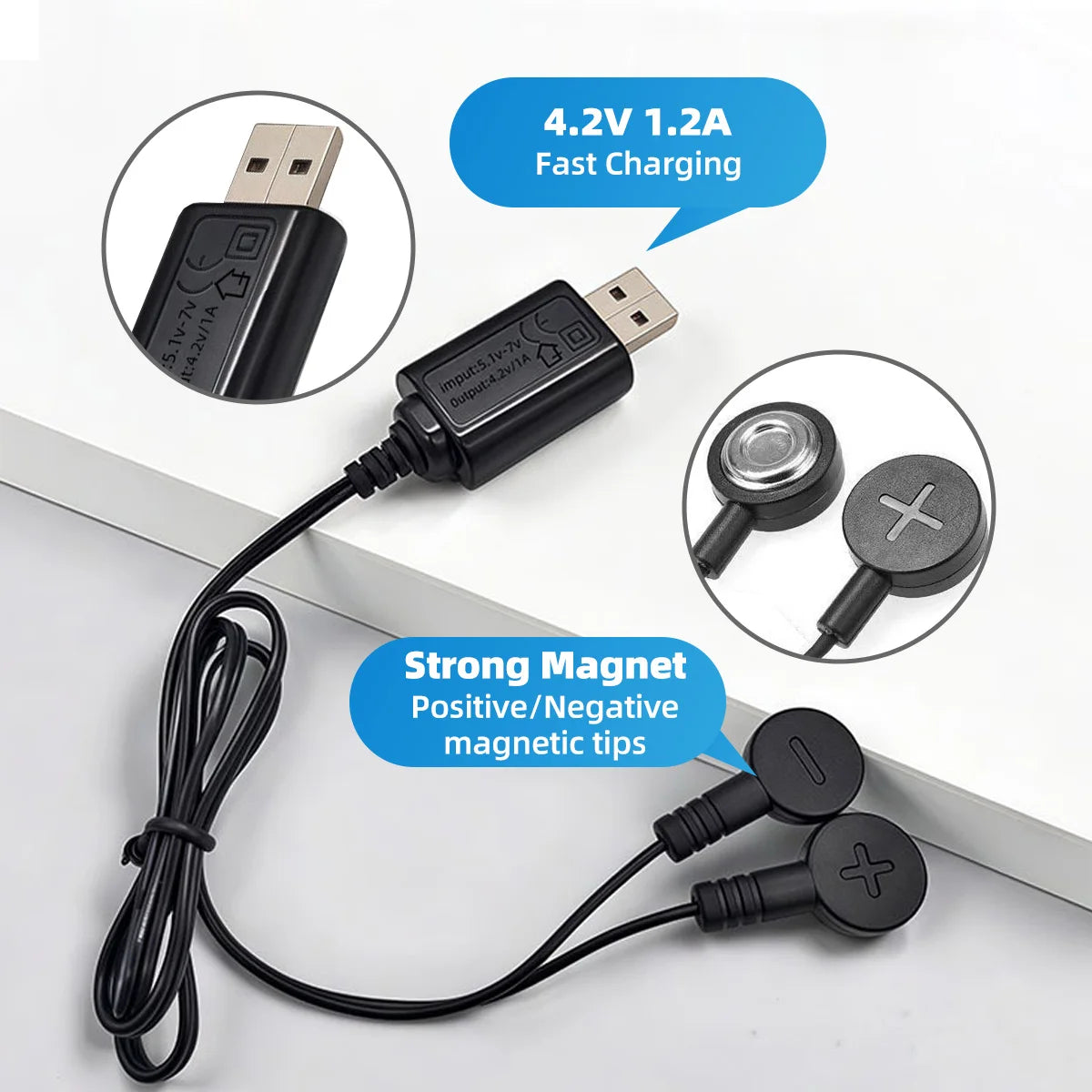 USB Magnetic 18650 Lithium Battery Charger 3.7V 4.2V – 60cm Battery Charger Cable Axl