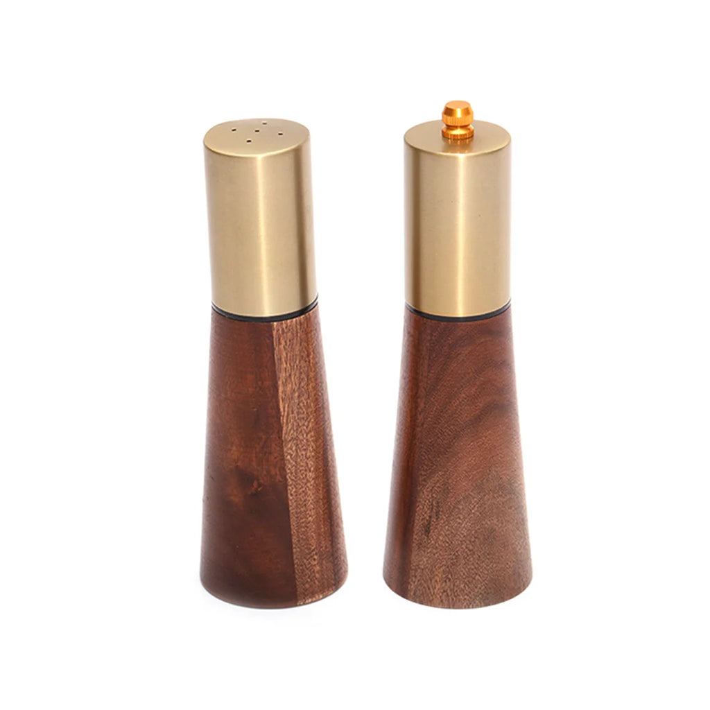 Leeseph 2PC Acacia Wood Salt & Pepper Grinder Set | Ceramic Core Salt & Pepper Mill Set Axl Gold