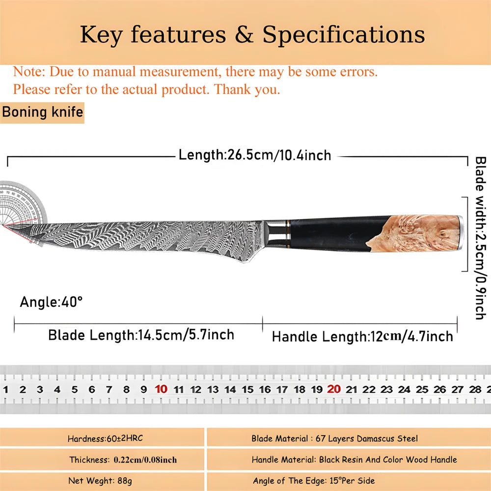67-Layer Damascus Steel Boning Knife – Sharp Meat & Utility Damascus Boning Knife Axl