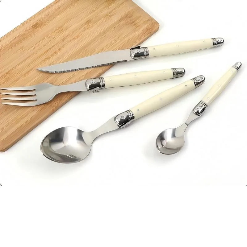 Laguiole Ivory White Stainless Steel Cutlery Set 4/6/24 Pcs Flatware Cutlery Set Axl