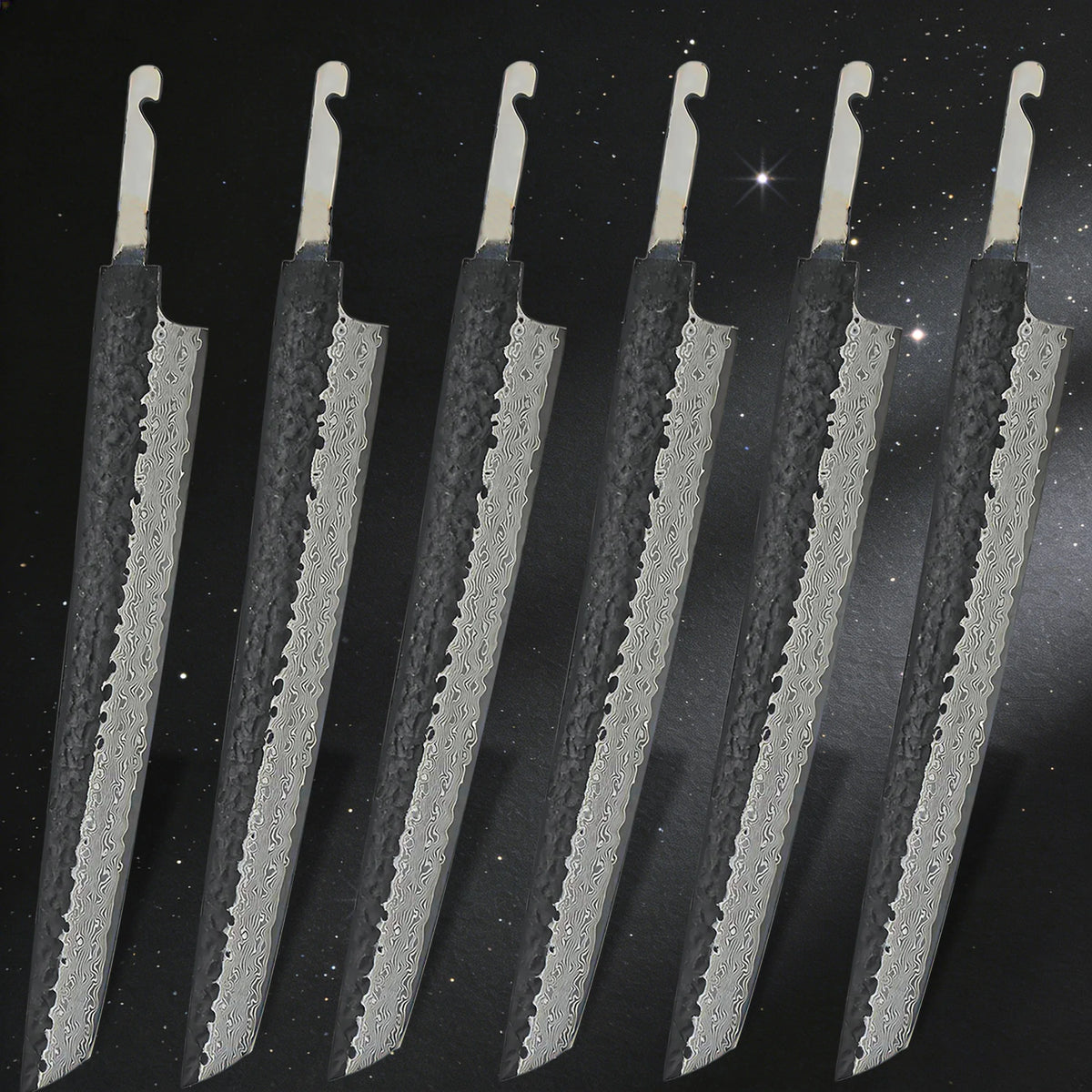 Damascus Steel Sashimi Knife Blade Set – DIY Forged 1–7 PCS Damascus Knife Blade Axl Knife Blade-6PCS