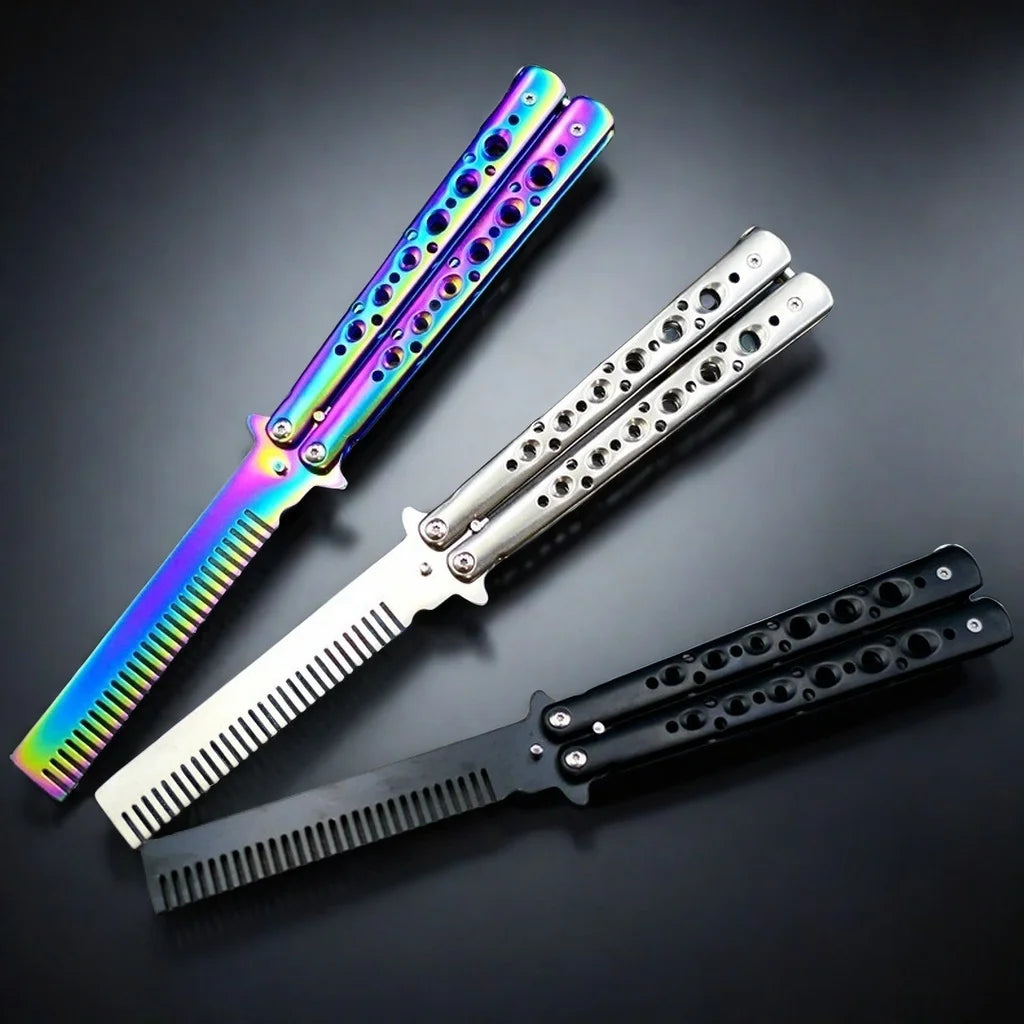 Butterfly Knife Comb – Folding Stainless Steel Beard & Hair Comb Folding Grooming Comb Axl