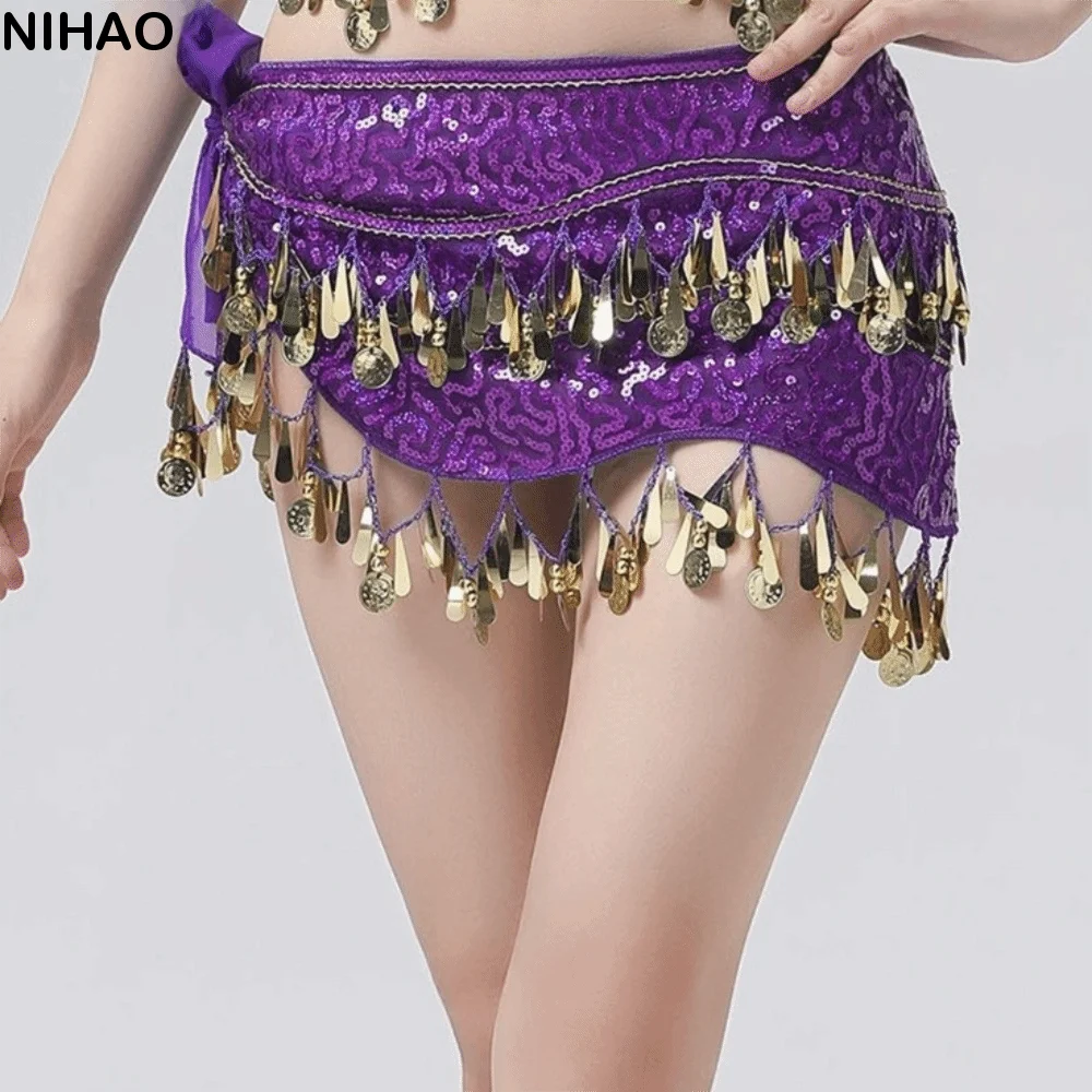 Glitter Sequin Belly Dance Hip Scarf – Rhinestone Waist Belt Belly Dance Belt Axl