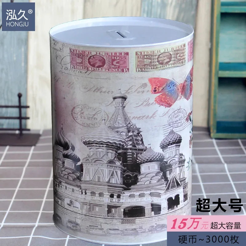 Retro Tinplate Piggy Bank – Large Coin Money Saving Box Coin Money Box Axl Retro 15X22CM