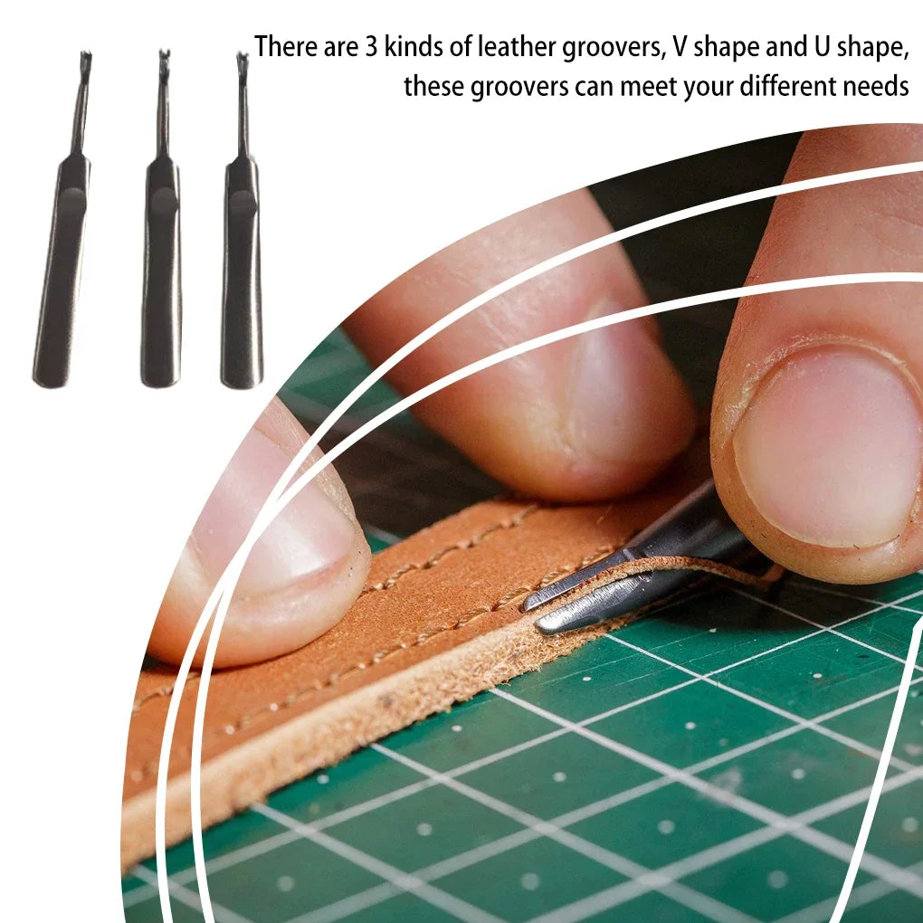 3-Piece Leather Groover Set – U & V Shape Manual Slotting Tools Leather Craft Tool Axl