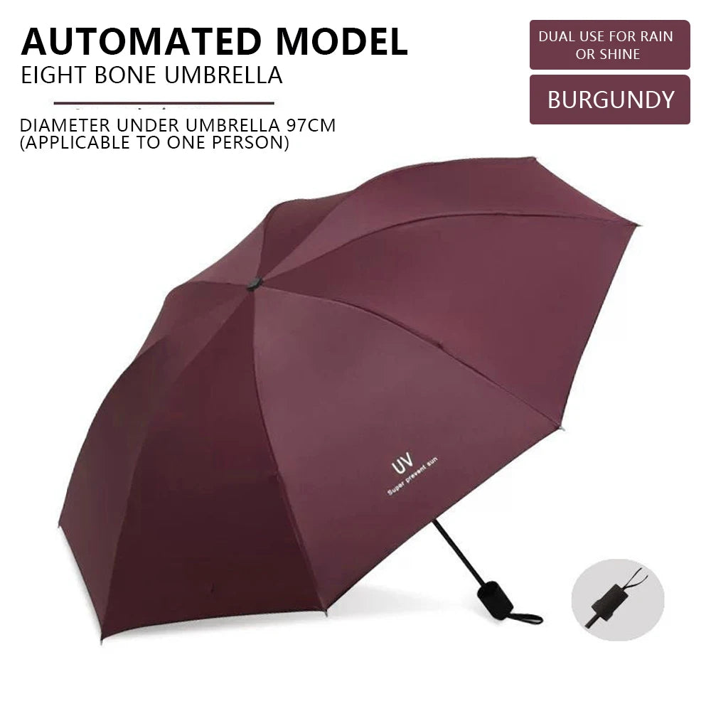 Cartoon Tri-Fold Umbrella – Portable Sun & Rain Shade Folding Umbrella Axl burgundy