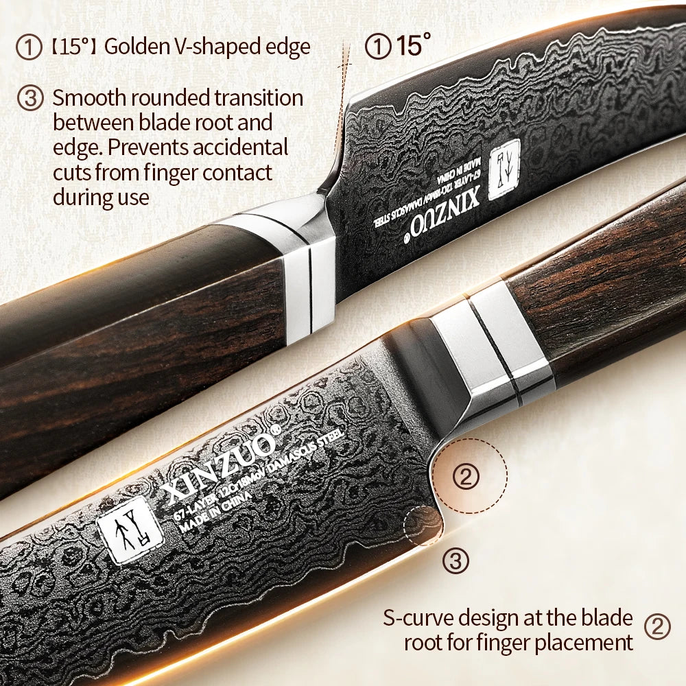 XINZUO 67-Layer Damascus Steak Knife – Ebony Handle 5.3" Damascus Steak Knife Axl