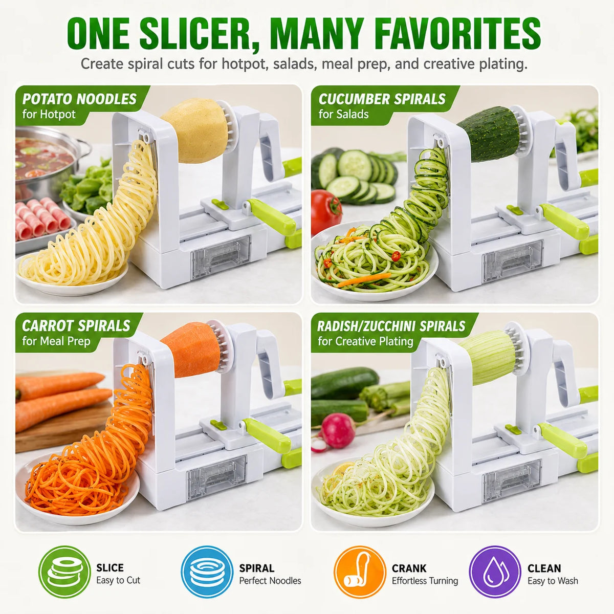 5-in-1 Hand Crank Vegetable Spiralizer – 5 Blade Noodle Maker Vegetable Spiralizer Axl