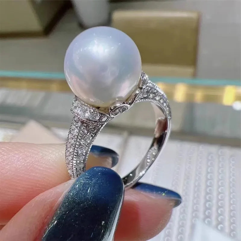 Huitan Pearl & Zirconia Women's Wedding Ring – Silver Tone Fashion Ring Axl T0332 6