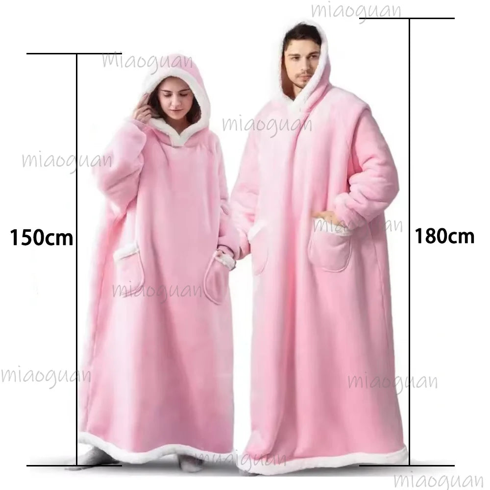 Oversized Flannel Blanket Hoodie – Fleece Pullover Robe Fleece Blanket Robe Axl