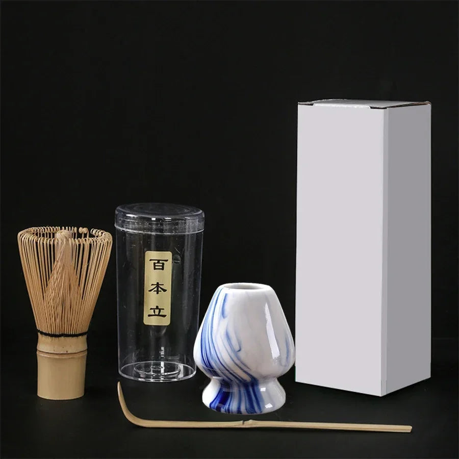 3-Piece Bamboo Matcha Set – Whisk, Scoop & Stand | Tea Kit Matcha Tea Set Axl Blue white 3pcs