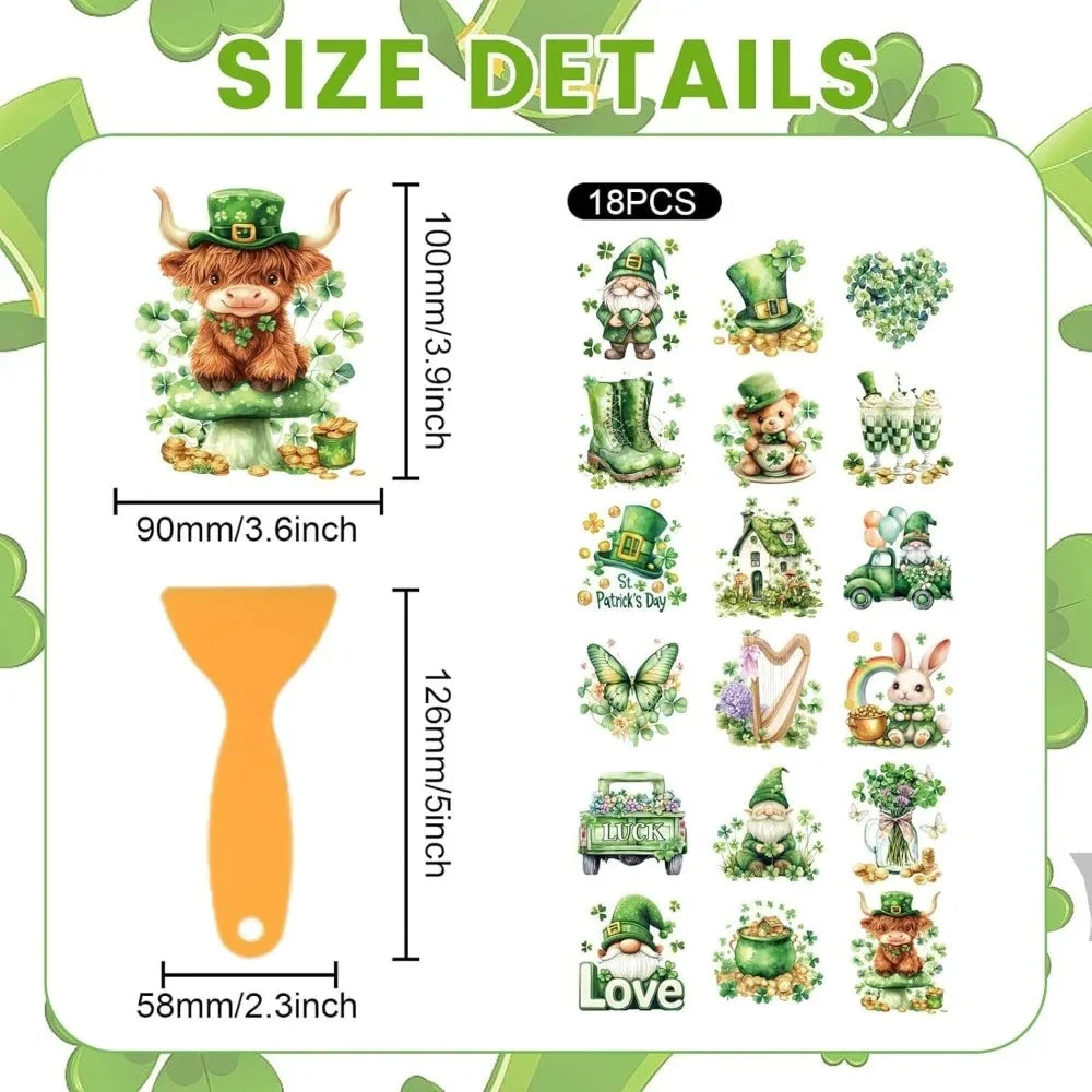 18Pc St. Patrick's Day Rub-On Transfers – Gnome & Clover Decals Holiday Transfer Decals Axl