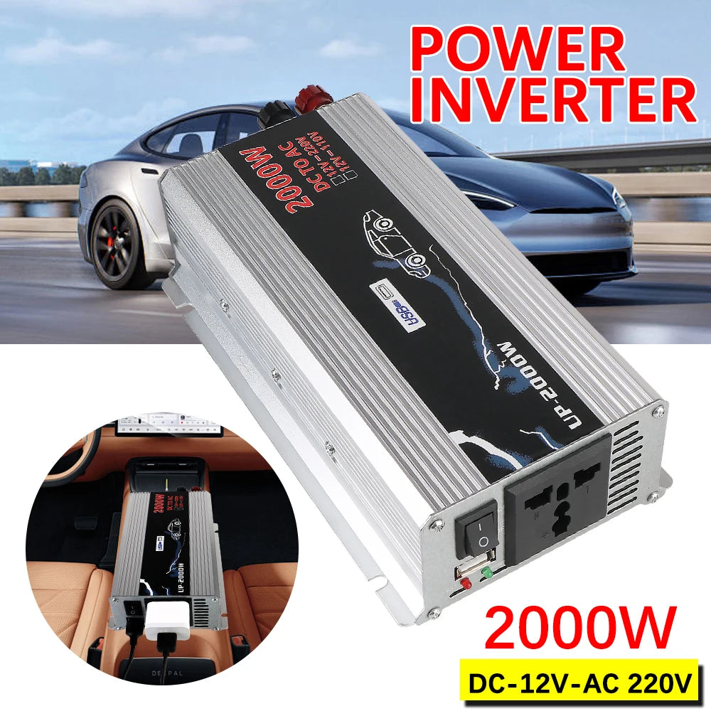 2000W Car Power Inverter 12V to 220V Pure Sine Wave + USB Car Power Inverter Axl