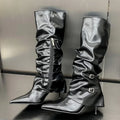 Women's Knee-High Stiletto Boots – Pointed Toe Zipper Buckle Knee-High Boots Axl Black 37