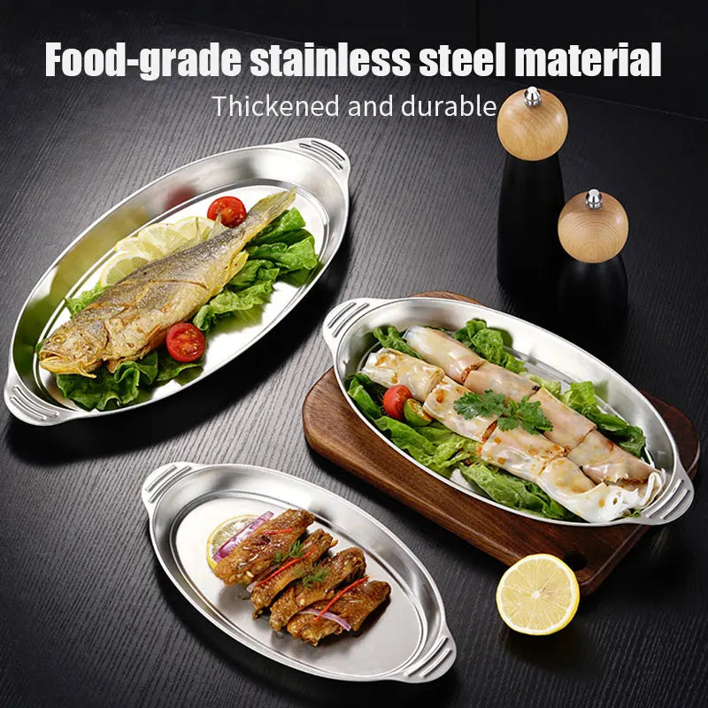 Stainless Steel Oval Serving Platter Set 3 or 6 Pcs – Heavy Duty Serving Platter Set Axl