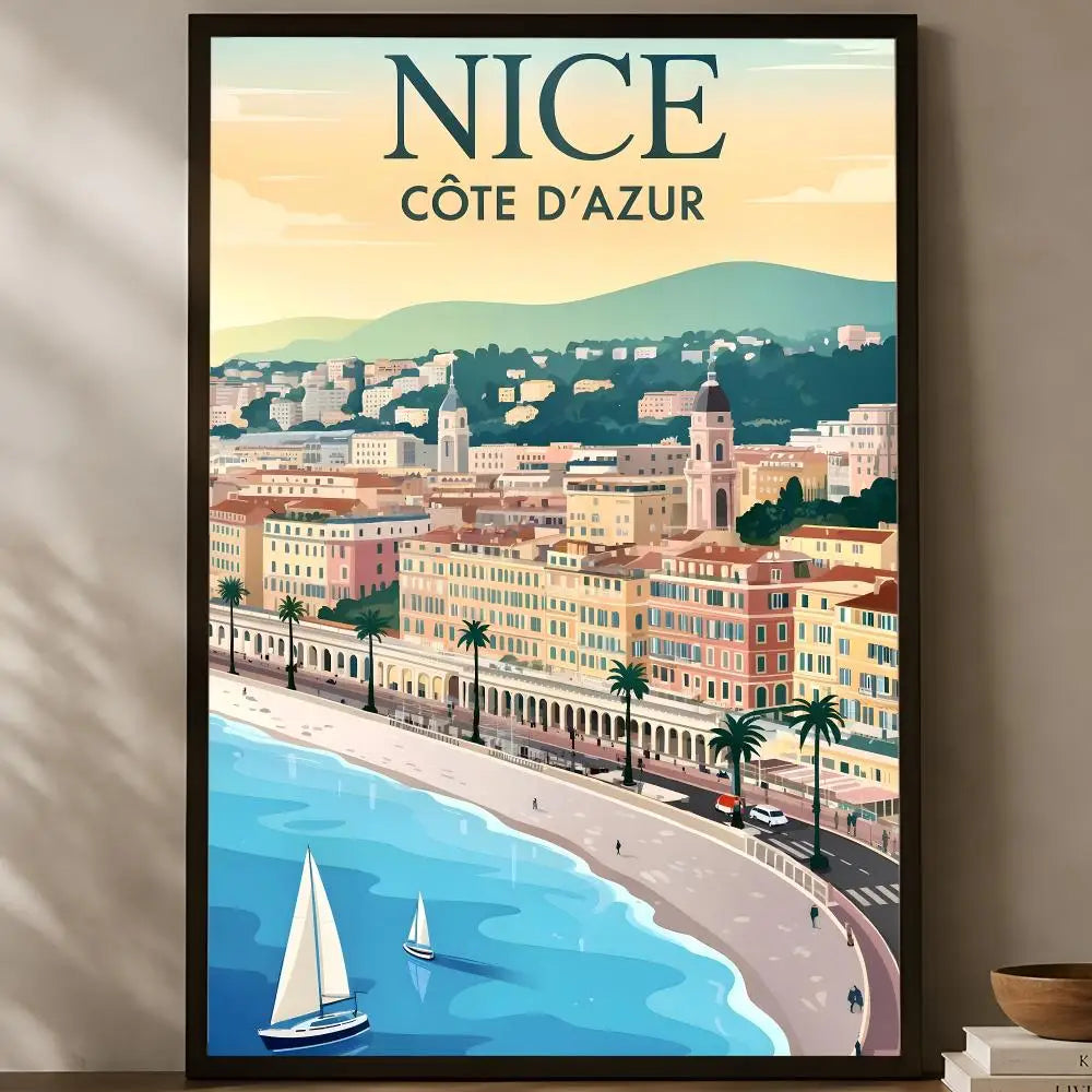French Riviera Vintage Travel Poster – Self-Stick Wall Art Vintage Wall Poster Axl White13 30X40cmNoframe