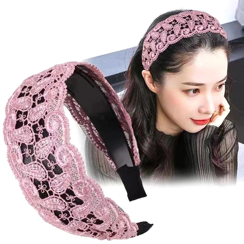 Korean Lace Flower Wide Headband – Non-Slip Vintage Hair Hoop Lace Flower Headband Axl A6