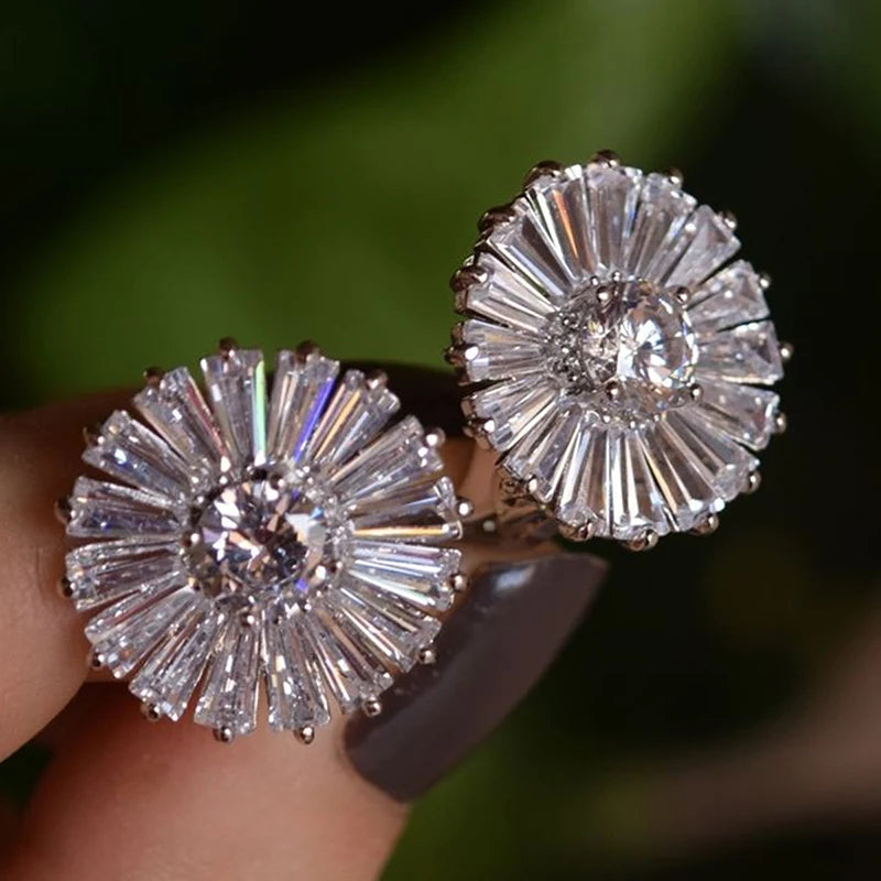 Huitan Flower CZ Stud Earrings – Cubic Zirconia Party Jewelry CZ Stud Earrings Axl E5101