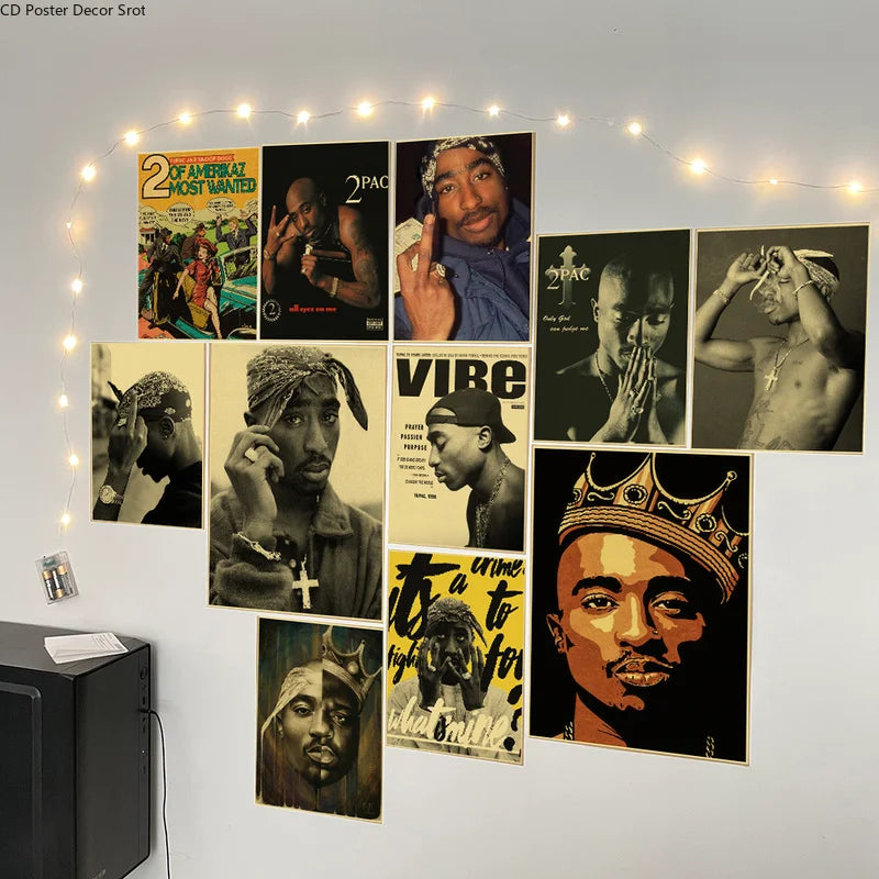 Tupac 2PAC Retro Kraft Paper Poster | Vintage Hip Hop Wall Art Wall Art Poster Axl