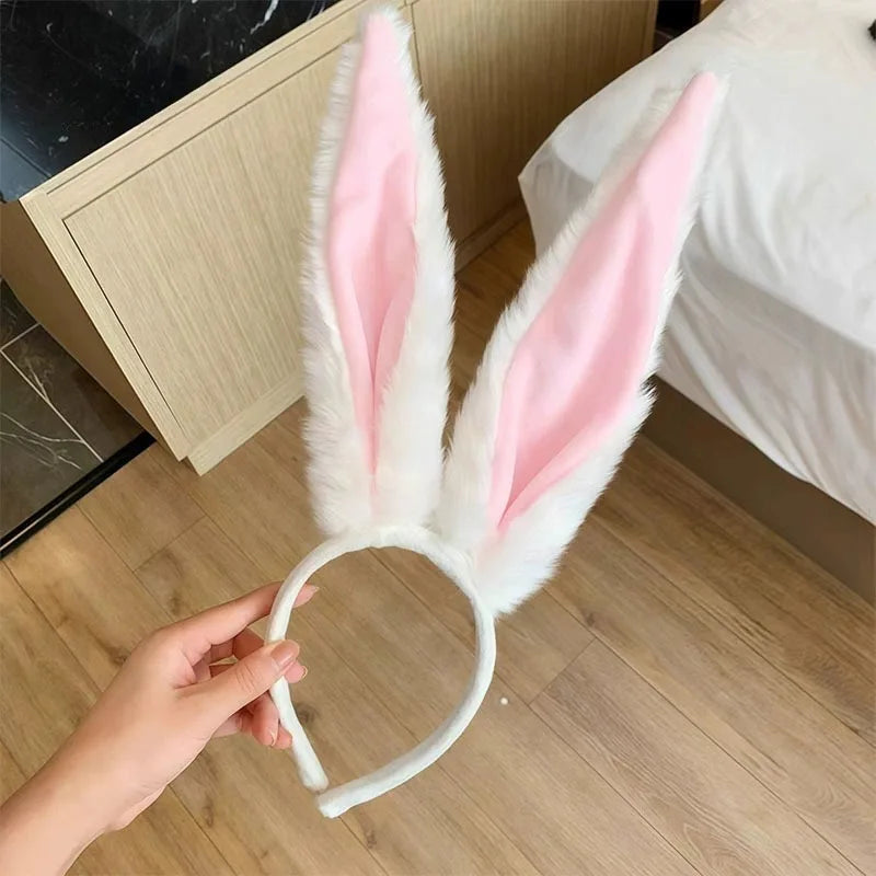 Plush Rabbit Ear Headband Grey & Pink – Cosplay Hair Hoop Costume Hair Accessory Axl