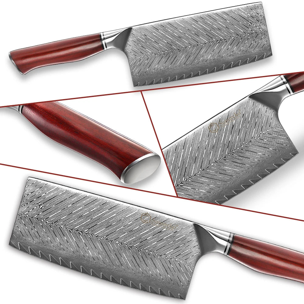 Sunnecko 7" VG10 Damascus Steel Chef's Cleaver Knife – Rose Wood Damascus Chef Knife Axl