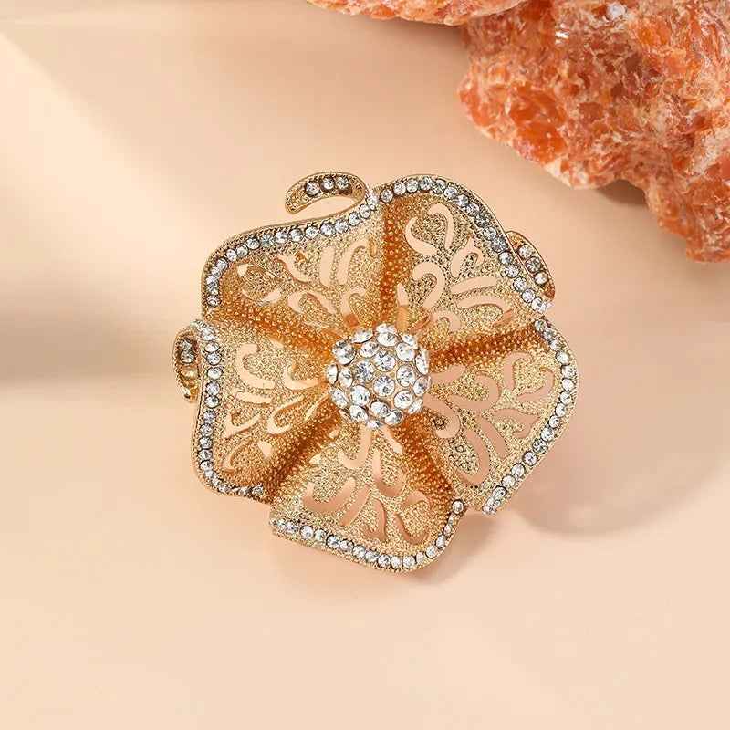 Luxury Flower Zircon Adjustable Ring – Gold Hollow Statement Fashion Statement Ring Axl 1 as shown