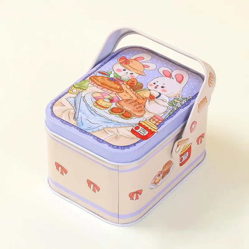 Vintage Tin Candy Box with Handle – Metal Storage Container Tin Storage Box Axl 10.5x8x6.3cm A3