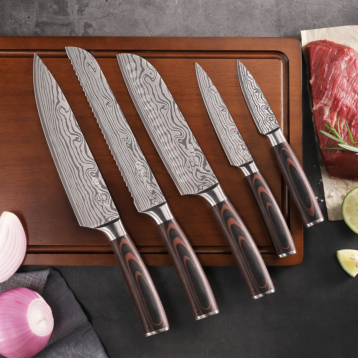 Sunnecko 6-Piece Damascus Chef's Knife Set – Ultra Sharp Chef Knife Set Axl